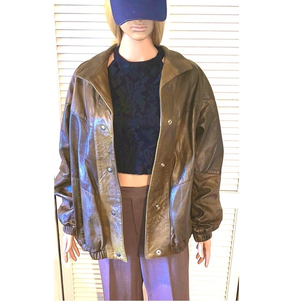 Vintage 80s bomber genuine leather Women’s Jacket Large brown